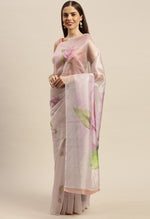 Load image into Gallery viewer, Off-White And Purple Organza Digital Floral Printed Traditional  Saree