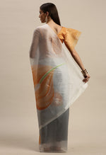 Load image into Gallery viewer, Grey And Yellow Organza Digital Floral Printed Traditional  Saree