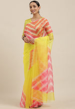 Load image into Gallery viewer, Yellow And Pink Organza Digital Floral Printed Traditional  Saree