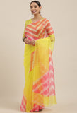 Yellow And Pink Organza Digital Floral Printed Traditional  Saree