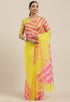 Yellow And Pink Organza Digital Floral Printed Traditional  Saree