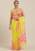 Yellow And Pink Organza Digital Floral Printed Traditional  Saree