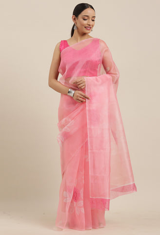 Light Pink Organza Digital Floral Printed Traditional  Saree