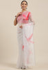 Light Grey And Pink Organza Digital Floral Printed Traditional  Saree
