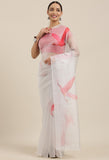 Light Grey And Pink Organza Digital Floral Printed Traditional  Saree