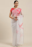 Light Grey And Pink Organza Digital Floral Printed Traditional  Saree