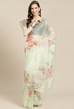 Load image into Gallery viewer, Pista Green Organza Digital Floral Printed Traditional  Saree