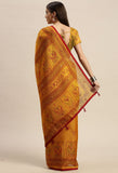Yellow & Red Jute Silk Embellished Embellished Traditional Saree