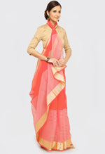 Load image into Gallery viewer, Peach Pure Cotton Zari Border Work Traditional Saree
