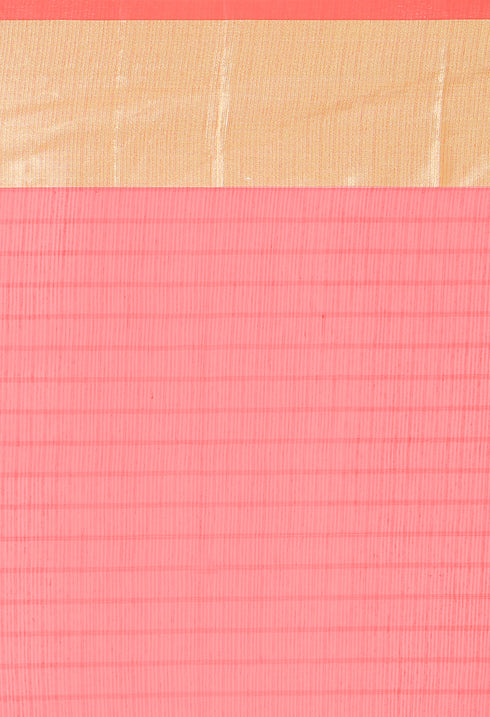 Peach Pure Cotton Zari Border Work Traditional Saree