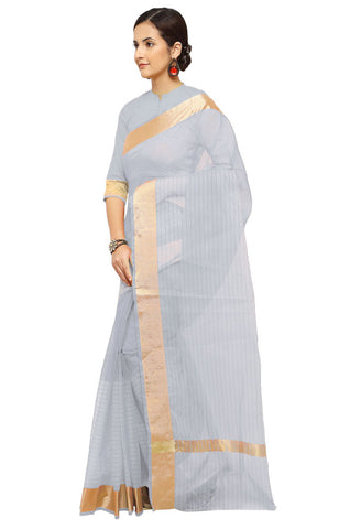 Grey Pure Cotton Printed Traditional Saree