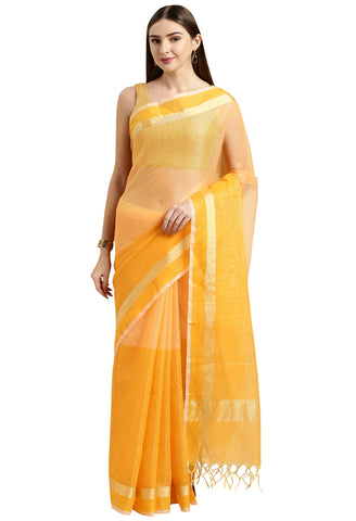 Mustard & Peach kota Doria Cotton Plain Traditional Saree