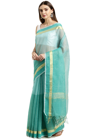 Green kota Doria Cotton Plain Traditional Saree