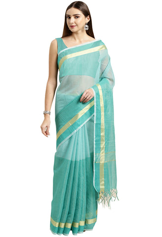 Green kota Doria Cotton Plain Traditional Saree