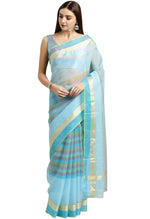 Load image into Gallery viewer, Sky Blue kota Doria Cotton With Multicolored Striped Printed Traditional Saree