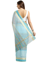 Load image into Gallery viewer, Sky Blue kota Doria Cotton With Multicolored Striped Printed Traditional Saree

