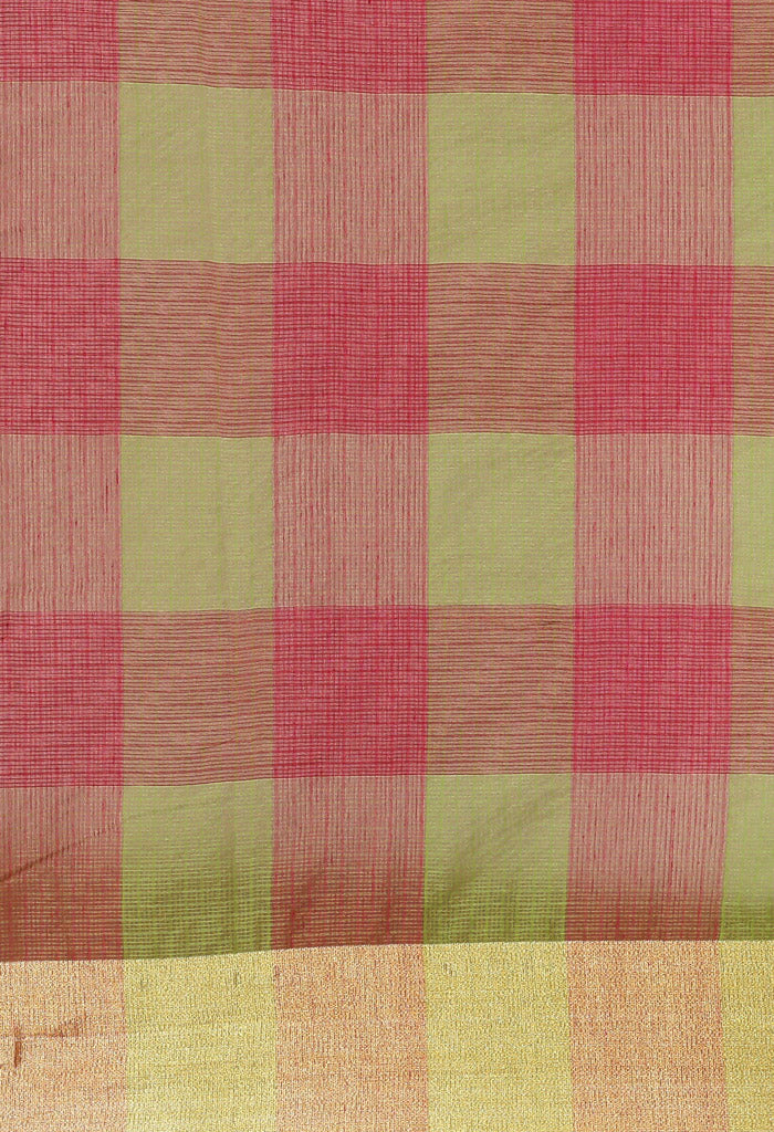 Pink & Green kota Doria Cotton Printed Traditional Saree