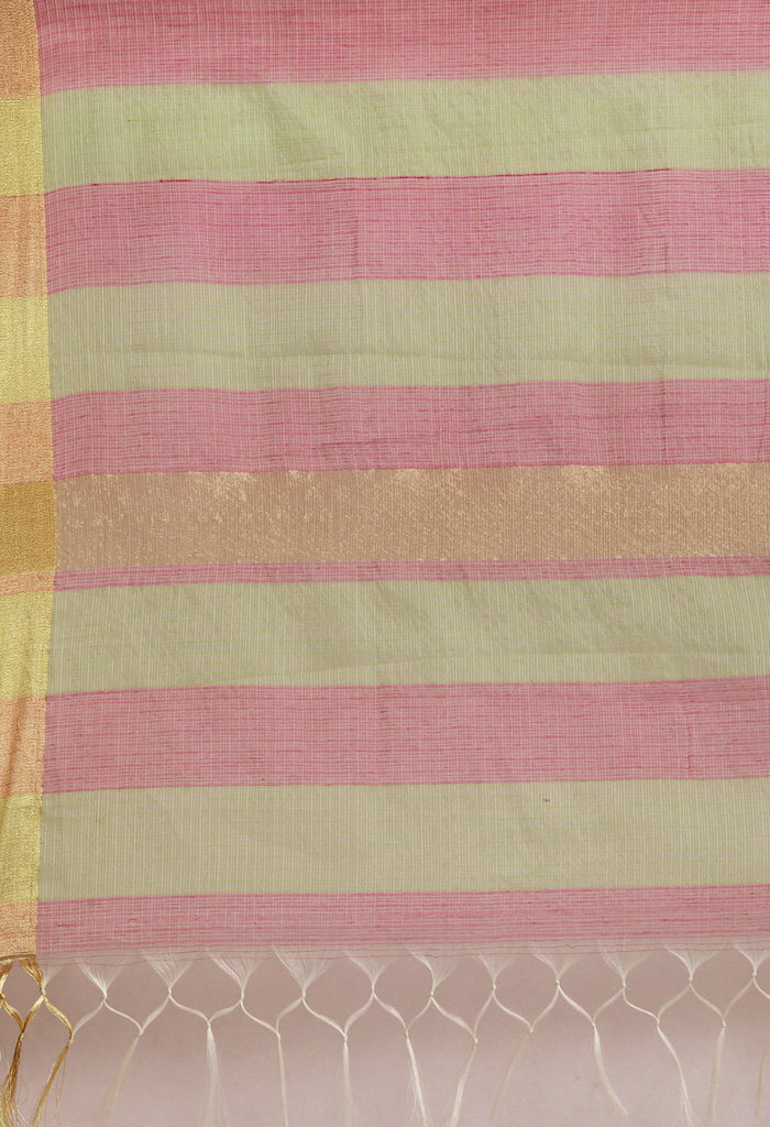 Pink & Green kota Doria Cotton Printed Traditional Saree