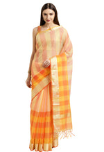 Load image into Gallery viewer, Orange &amp; Yellow kota Doria Cotton Printed Traditional Saree