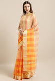 Orange & Yellow kota Doria Cotton Printed Traditional Saree