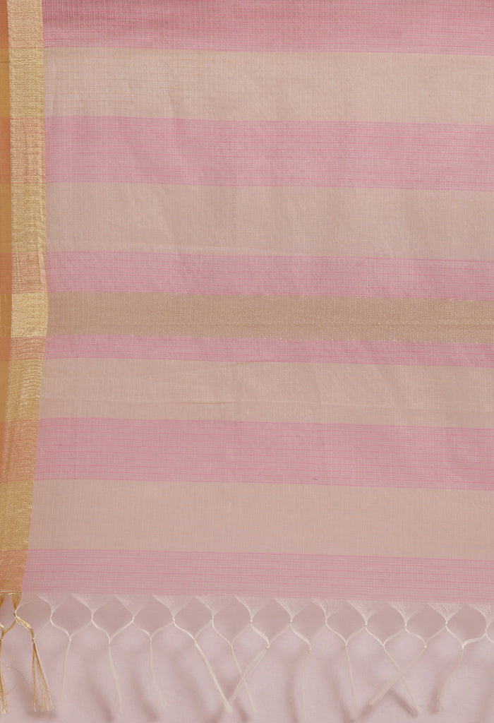 Pink & Beige kota Doria Cotton Printed Traditional Saree