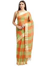 Load image into Gallery viewer, Orange &amp; Green kota Doria Cotton Printed Traditional Saree