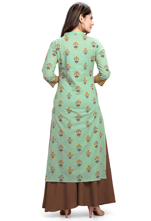 Sage Green Pure Cotton Jaipuri Printed Kurti