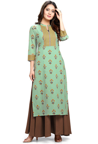 Sage Green Pure Cotton Jaipuri Printed Kurti