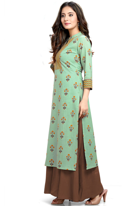 Sage Green Pure Cotton Jaipuri Printed Kurti