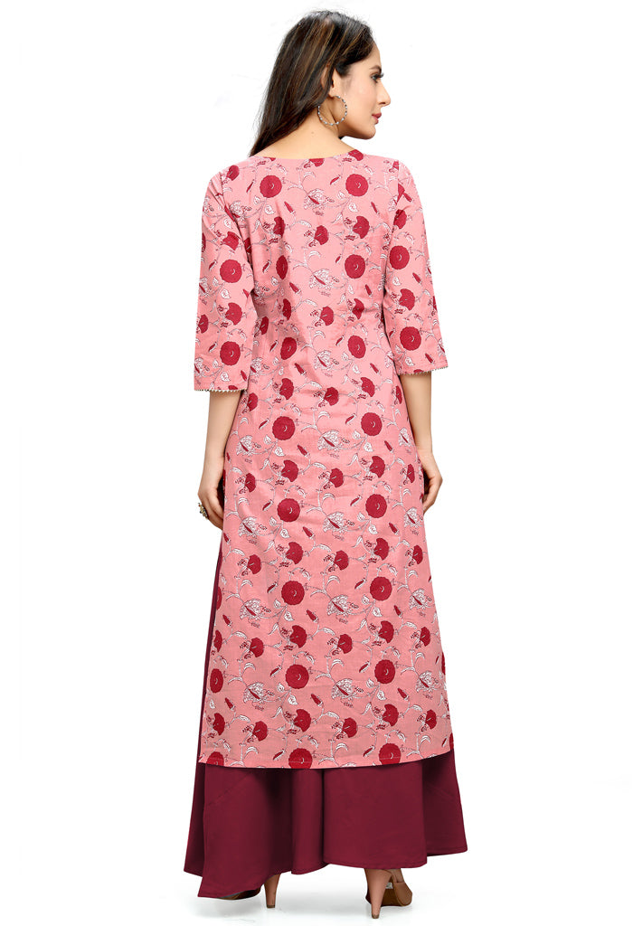 Pink Pure Cotton Jaipuri Printed Kurti