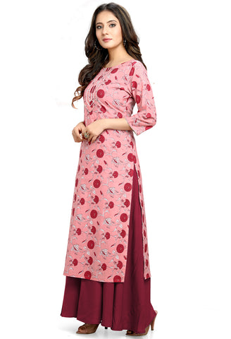 Pink Pure Cotton Jaipuri Printed Kurti