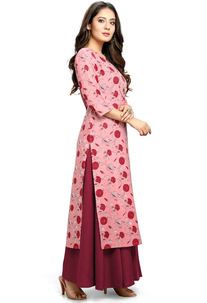 Pink Pure Cotton Jaipuri Printed Kurti