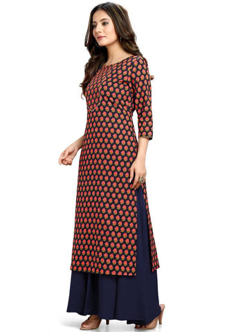 Black And Beige Pure Cotton Jaipuri Printed Kurti