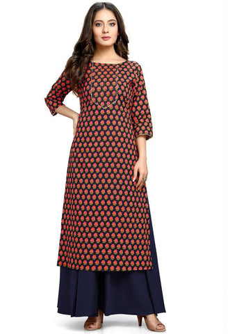 Black And Beige Pure Cotton Jaipuri Printed Kurti