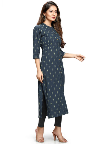 Navy Blue Pure Cambric Cotton Jaipuri Printed Kurti