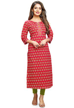 Load image into Gallery viewer, Red And Green Pure Cambric Cotton Jaipuri Printed Kurti