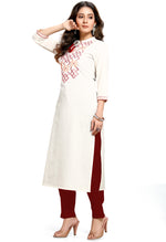 Load image into Gallery viewer, Off-White Pure Cambric Cotton Jaipuri Embroidered Kurti