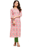 Beige Pure Cambric Cotton Jaipuri Printed Kurti