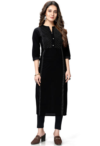 Black Pure Cambric Cotton Jaipuri Embroidered Kurti