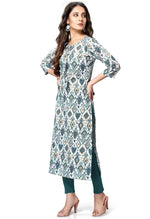 Load image into Gallery viewer, White And Grey Pure Cambric Cotton Jaipuri Embroidered Kurti