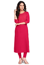 Load image into Gallery viewer, Coral Red Rayon Slub Embroidered Kurti