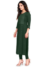 Load image into Gallery viewer, Bottle Green Rayon Slub Embroidered Kurti

