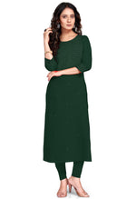 Load image into Gallery viewer, Bottle Green Rayon Slub Embroidered Kurti