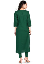 Load image into Gallery viewer, Bottle Green Rayon Slub Embroidered Kurti