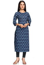 Load image into Gallery viewer, Navy Blue Pure Cambric Cotton Jaipuri Embroidered Kurti
