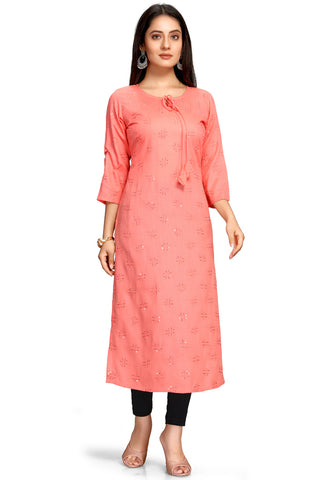 Pink Rayon Slub Embroidered Kurti