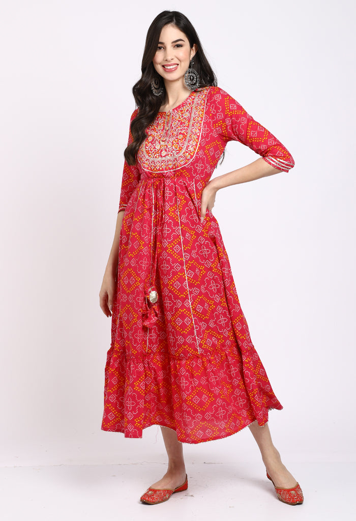 Pink Pure Cambric Cotton Embroidered Kurti