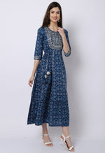Load image into Gallery viewer, Blue Pure Cambric Cotton Embroidered Kurti