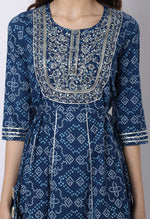 Load image into Gallery viewer, Blue Pure Cambric Cotton Embroidered Kurti