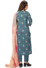 Load image into Gallery viewer, Blue Pure Cambric Cotton Jaipuri Printed Kurta Set With Dupatta